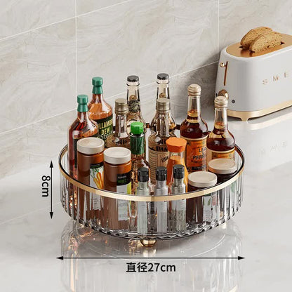 Transparent Luxury Rotating Storage Rack – Transparent Spice Organizer & Condiment Holder for Kitchen and Living Room, Desktop Rotating Tray for Efficient Storage