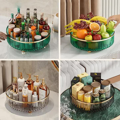 Transparent Luxury Rotating Storage Rack – Transparent Spice Organizer & Condiment Holder for Kitchen and Living Room, Desktop Rotating Tray for Efficient Storage