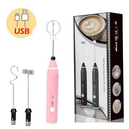 Pink 304 Stainless Steel Handheld Electric Milk Frother, Egg Beater, Paint Mixer, and Milk Powder Whisk