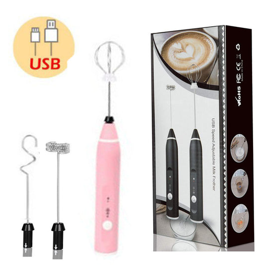 Pink 304 Stainless Steel Handheld Electric Milk Frother, Egg Beater, Paint Mixer, and Milk Powder Whisk