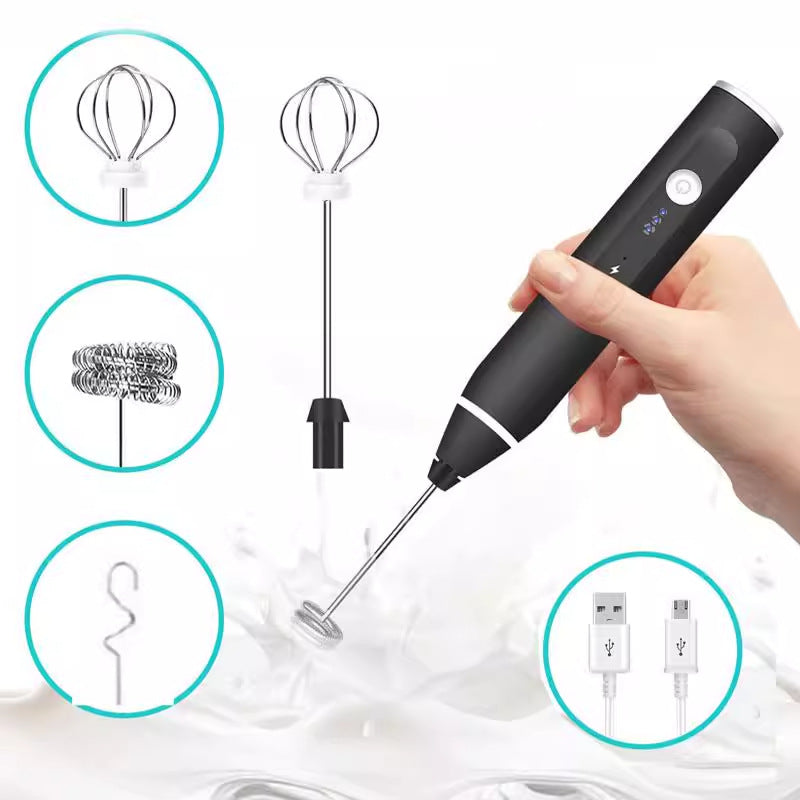 Pink 304 Stainless Steel Handheld Electric Milk Frother, Egg Beater, Paint Mixer, and Milk Powder Whisk