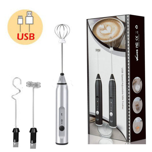 Silver 304 Stainless Steel Handheld Electric Milk Frother, Egg Beater, Paint Mixer, and Milk Powder Whisk