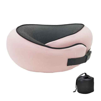 Pink Buckle Tape Memory Foam U-Shaped Neck Pillow - Snail Travel Cushion for Airplane, Office Nap, and Travel - Adjustable with Magnetic Therapy Cloth