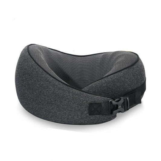 Dark Gray Buckle Tape Memory Foam U-Shaped Neck Pillow - Snail Travel Cushion for Airplane, Office Nap, and Travel - Adjustable with Magnetic Therapy Cloth