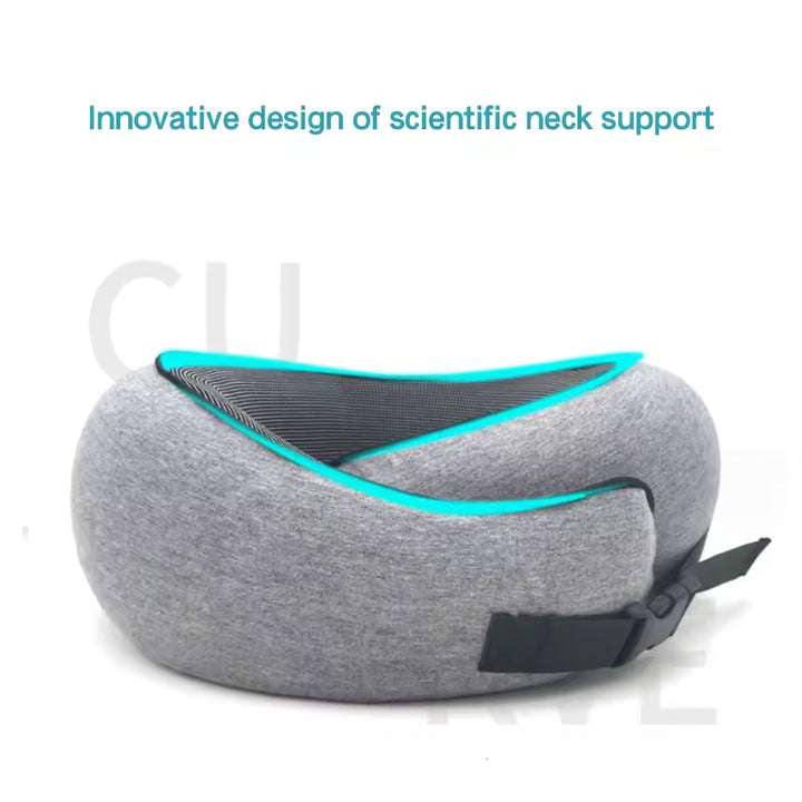 Black Buckle Tape Memory Foam U-Shaped Neck Pillow - Snail Travel Cushion for Airplane, Office Nap, and Travel - Adjustable with Magnetic Therapy Cloth