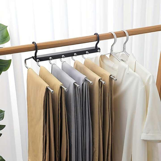 2 PCS Black Stainless Steel Foldable Pants Hanger – Multi-Layer Non-Slip Closet Organizer for Clothes and Trousers