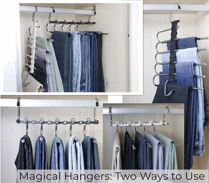 2 PCS Black Stainless Steel Foldable Pants Hanger – Multi-Layer Non-Slip Closet Organizer for Clothes and Trousers