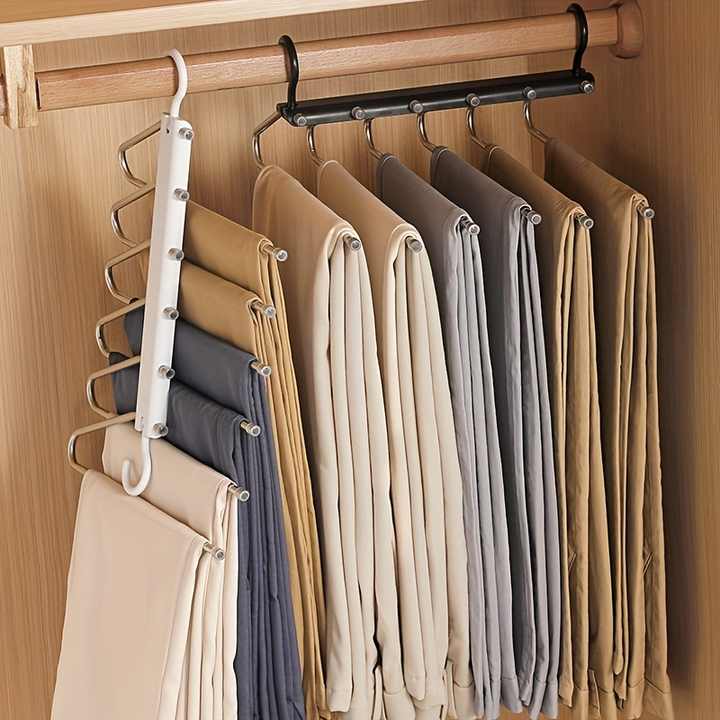 2 PCS White Stainless Steel Foldable Pants Hanger - Multi-Layer Non-Slip Closet Organizer for Clothes and Trousers