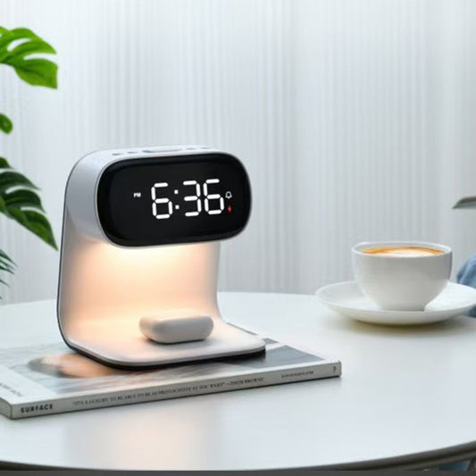 Smart Bedside Night Light with Alarm Clock & Wireless Charging, Multifunctional LED Desk Lamp