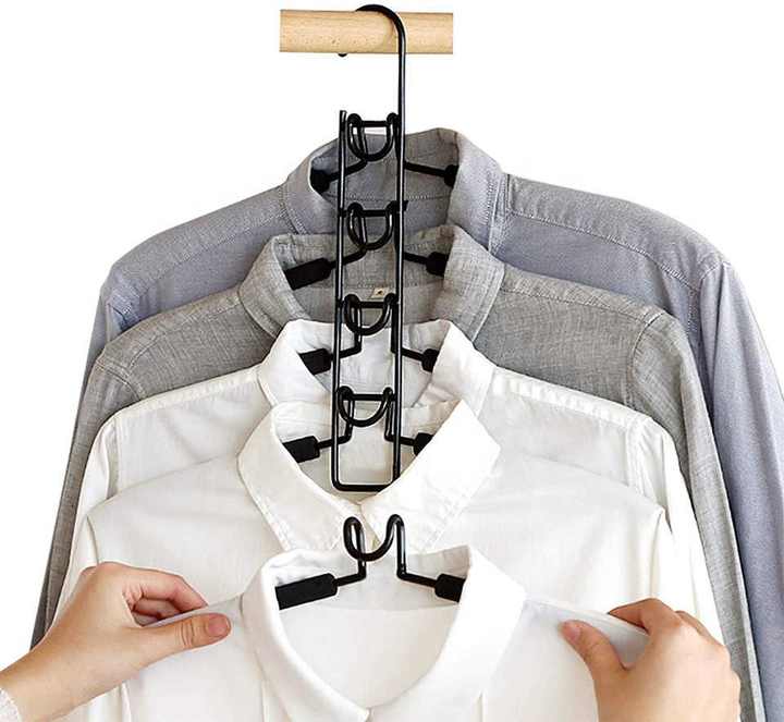 2 PCS Black Children's Multi-Layer Foam Hanger, Detachable Non-Slip Clothes Rack, Space-Saving Wardrobe Organizer