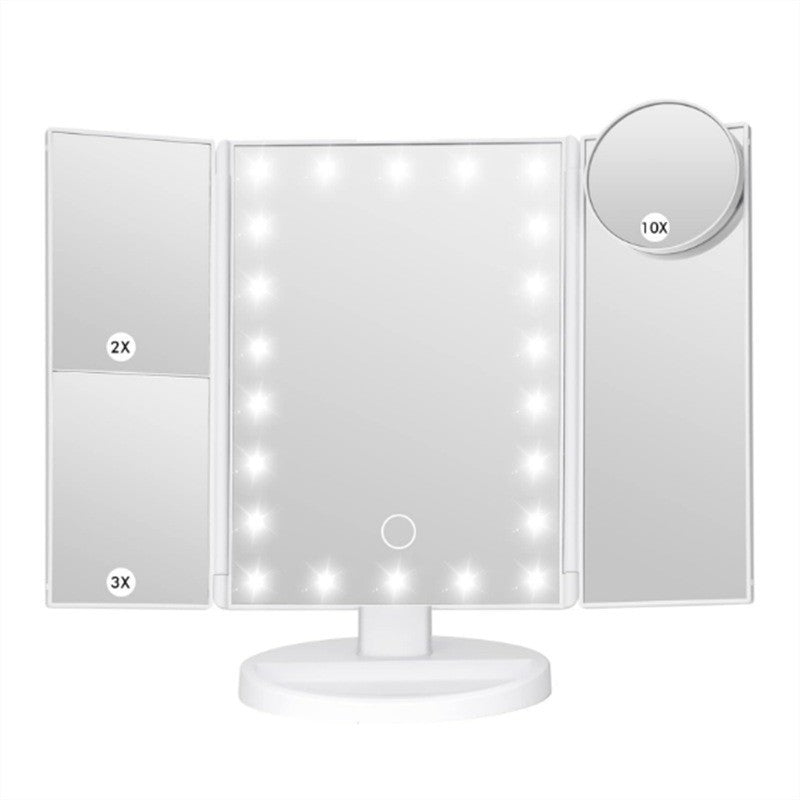 White Tri-Fold Lighted Makeup Mirror, 22 LED Vanity Mirror with 1X/2X/3X/10X Magnification, Portable Cosmetic Mirror