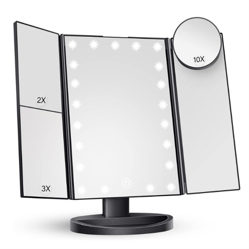 White Tri-Fold Lighted Makeup Mirror, 22 LED Vanity Mirror with 1X/2X/3X/10X Magnification, Portable Cosmetic Mirror