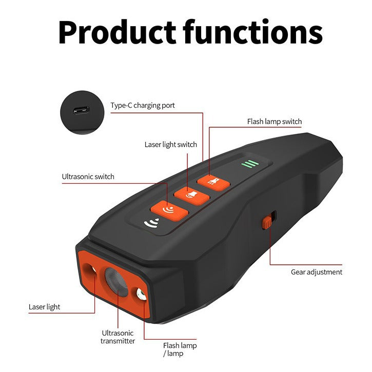 Black And Orange Ultrasonic Dog Bark Control Device, Rechargeable Dog Trainer with LED Flashlight, Portable Anti-Barking Tool