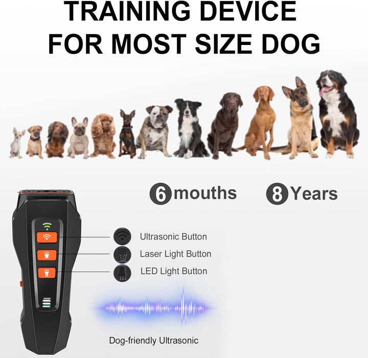 Dark Gray Ultrasonic Dog Bark Control Device, Rechargeable Dog Trainer with LED Flashlight, Portable Anti-Barking Tool