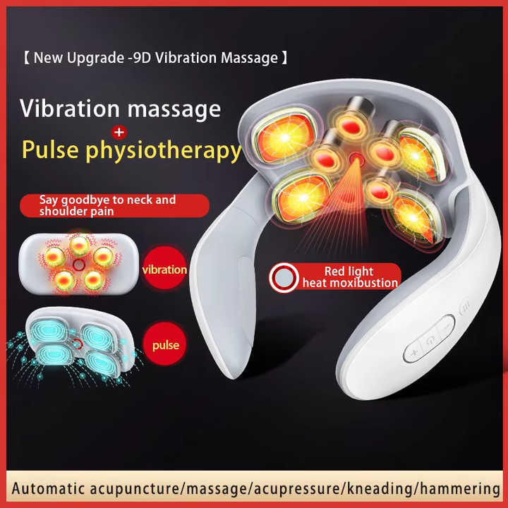 White Portable Electric Neck Massager – Intelligent Pulse Therapy with Heat and 4 Massage Heads