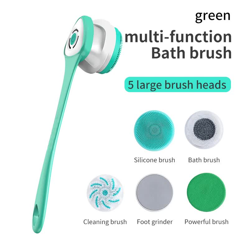 Green Electric Bath Brush & Multi-Functional Massager - Long Handle Waterproof Body Cleansing Tool