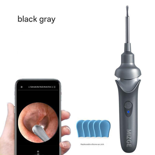 Black Rechargeable Visual Electric Ear Cleaner with LED Light - Safe and Effective Ear Wax Removal Tool for Adults and Children