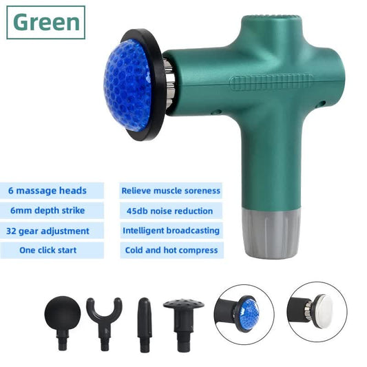 Green Mini 4-Head Deep Tissue Massage Gun - Portable Wireless Fascia Gun for Muscle Relaxation with Cold & Heat Therapy, LCD Display