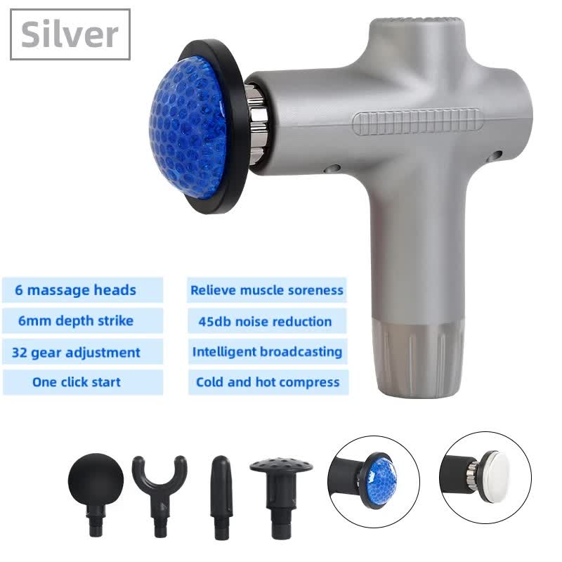 Sliver Mini 4-Head Deep Tissue Massage Gun - Portable Wireless Fascia Gun for Muscle Relaxation with Cold & Heat Therapy, LCD Display