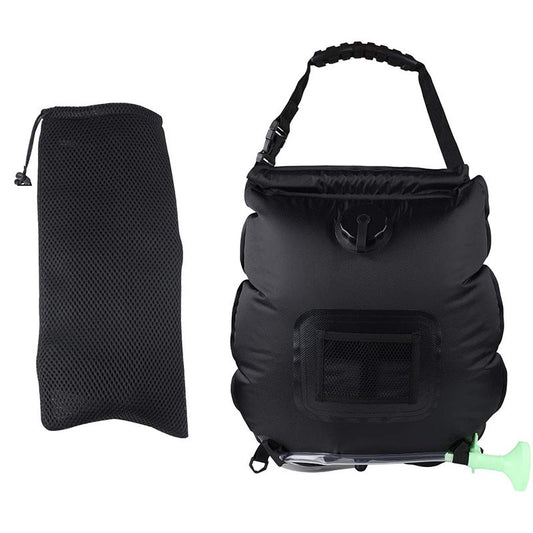 Black Portable Solar Camping Shower Bag, Foldable 20L Outdoor Water Storage Bag with Temperature Display for Easy Use