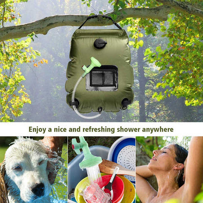 Blue Portable Solar Camping Shower Bag, Foldable 20L Outdoor Water Storage Bag with Temperature Display for Easy Use