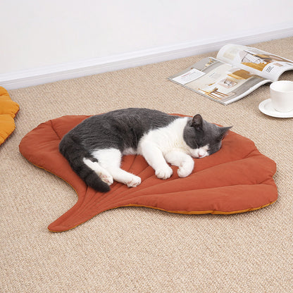 1 Pcs Yellow Leaf-Shaped Pet Sleeping Mat - Durable Dog Floor Pad & Cat Bed for Sleeping and Playtime