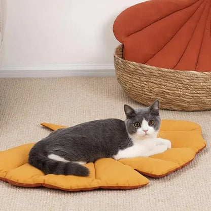 1 Pcs Yellow Leaf-Shaped Pet Sleeping Mat - Durable Dog Floor Pad & Cat Bed for Sleeping and Playtime