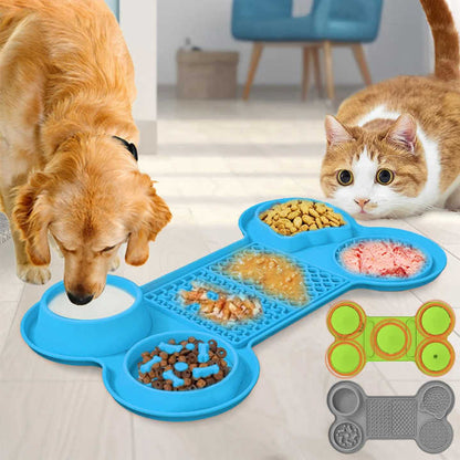 Light Blue Silicone Pet Licking Mat Slow Feeder Pad with Strong Suction and Foldable Design, Heat Resistant -40°C to 240°C, for Dogs and Cats