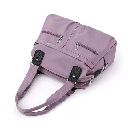 Purple Stylish Nylon Large Capacity Tote Bag for Work and Commute | Multi-Pocket Shoulder Bag | Fashionable Canvas Bag