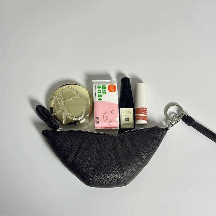 White Cute Crossbody Coin Purse | Mini Croissant Design Shoulder Bag | Small PU Leather Portable Makeup & Earphone Pouch