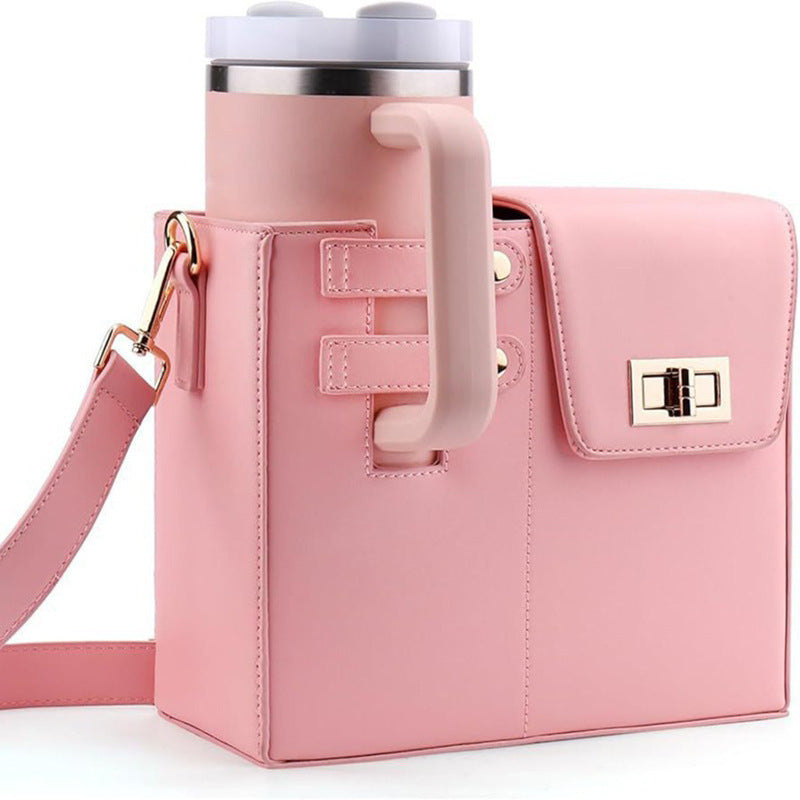 Pink Portable Beverage Bottle Cup Holder Bag | Trendy Crossbody Design for Daily Commute（No water cup）