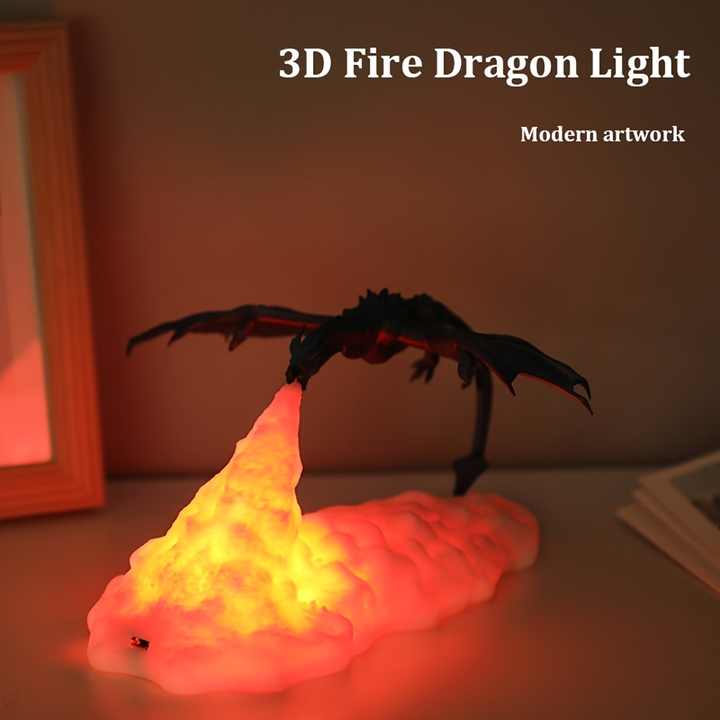 Red Fire Dragon 3D Printed LED Dragon Flame Night Light – Unique Decorative Lamp for Desk, Bedroom & Gift Ideas