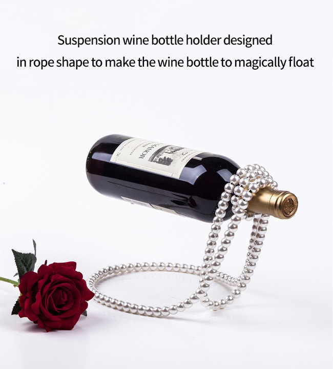 White Modern Floating Pearl Wine Bottle Holder - Elegant Home Decor, Unique Kitchen Accessory for Dining, Bar, and Living Room