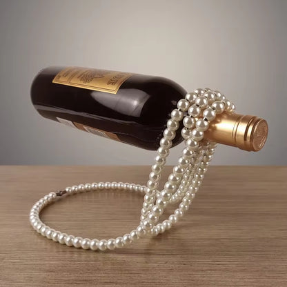 White Modern Floating Pearl Wine Bottle Holder - Elegant Home Decor, Unique Kitchen Accessory for Dining, Bar, and Living Room