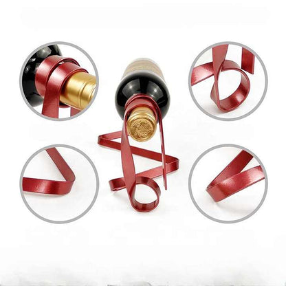 Gold Modern Ribbon Wine Bottle Holder - Creative Floating Wine Rack for Home and Bar Décor