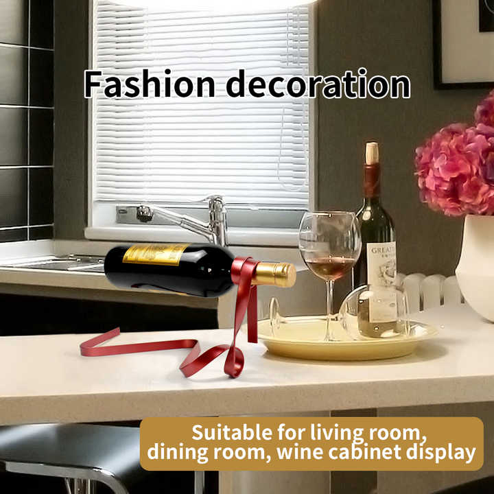 Gold Modern Ribbon Wine Bottle Holder - Creative Floating Wine Rack for Home and Bar Décor