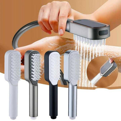 White Handheld Shower Head with Silicone Brush and Massage Function - High-Pressure Water Spray