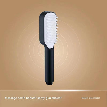 Black Handheld Shower Head with Silicone Brush and Massage Function - High-Pressure Water Spray