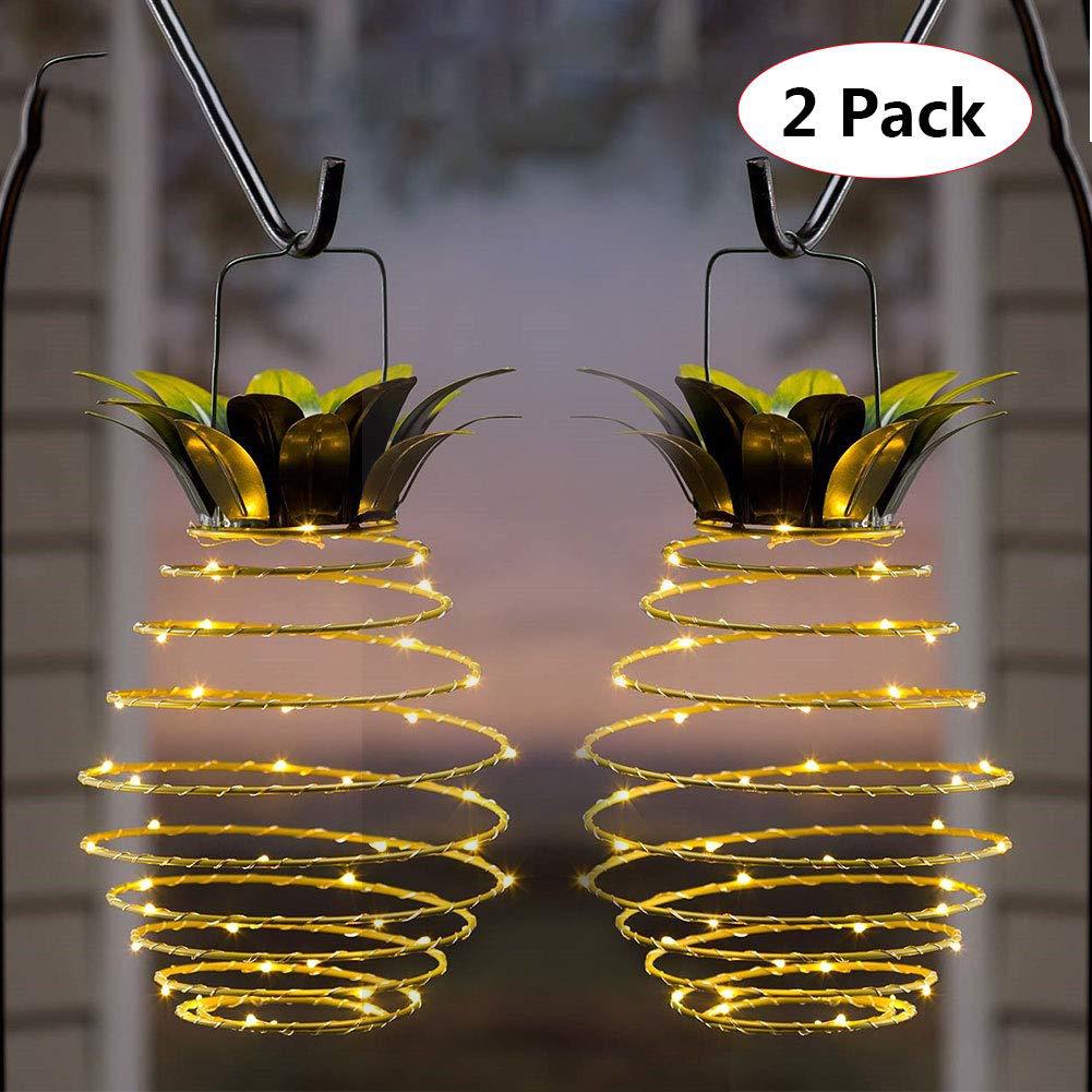 2 Pcs 60 LEDS Solar Pineapple Lantern - Outdoor LED Decorative Hanging Light, Waterproof Iron Art, Solar-Powered Garden String Light