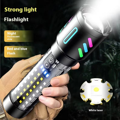 LED Rechargeable Laser Flashlight – Multifunctional Type-C Strong Light Torch with Adjustable Zoom