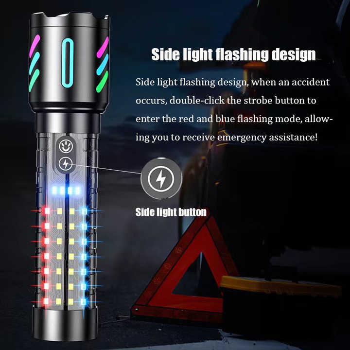 LED Rechargeable Laser Flashlight – Multifunctional Type-C Strong Light Torch with Adjustable Zoom