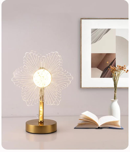 Flower Shape Luxury Acrylic Table Lamp - Modern USB Powered Night Light | Decorative Atmosphere Lamp for Bedroom, Living Room, and Bedside | Compact Design with 3 Color Temperatures