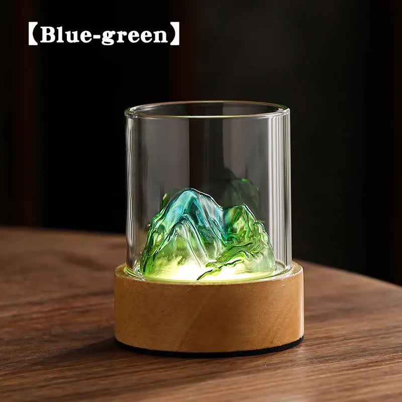 Blue-green Glass Mountain Ambient Night Light – USB Rechargeable Touch Control Bedside Lamp – Adjustable 3-Color Light