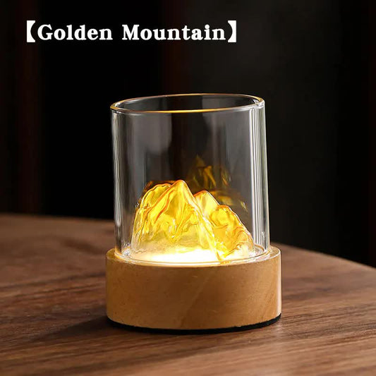 Golden Glass Mountain Ambient Night Light - USB Rechargeable Touch Control Bedside Lamp - Adjustable 3-Color Light