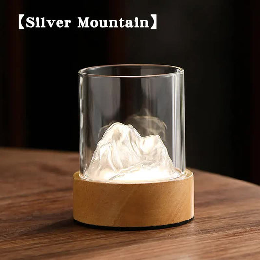 Silver Glass Mountain Ambient Night Light - USB Rechargeable Touch Control Bedside Lamp - Adjustable 3-Color Light