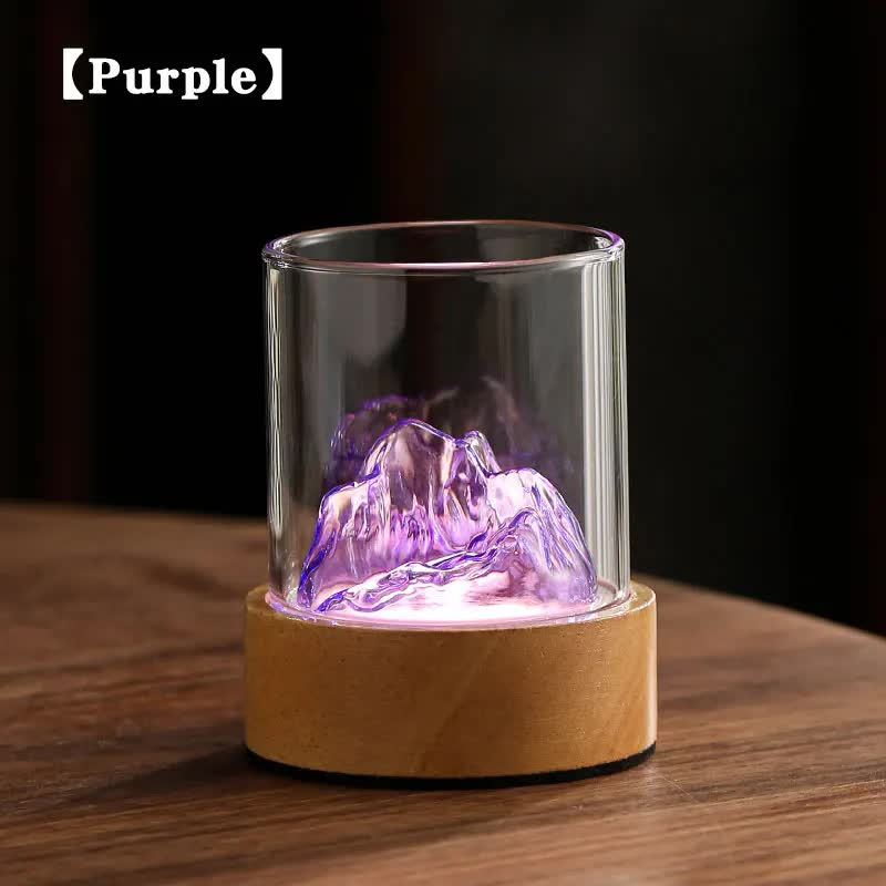 Purple Glass Mountain Ambient Night Light - USB Rechargeable Touch Control Bedside Lamp - Adjustable 3-Color Light