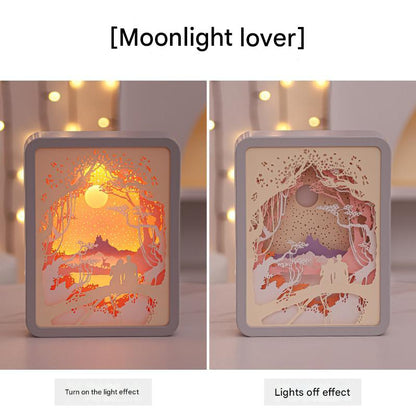 Moonlight Lovers 3D Paper Carving Night Light - USB Or Battery Powered Decorative Bedside Lamp | Atmosphere Lamp for Bedroom | Creative Starry Night and Little Prince Design Gift