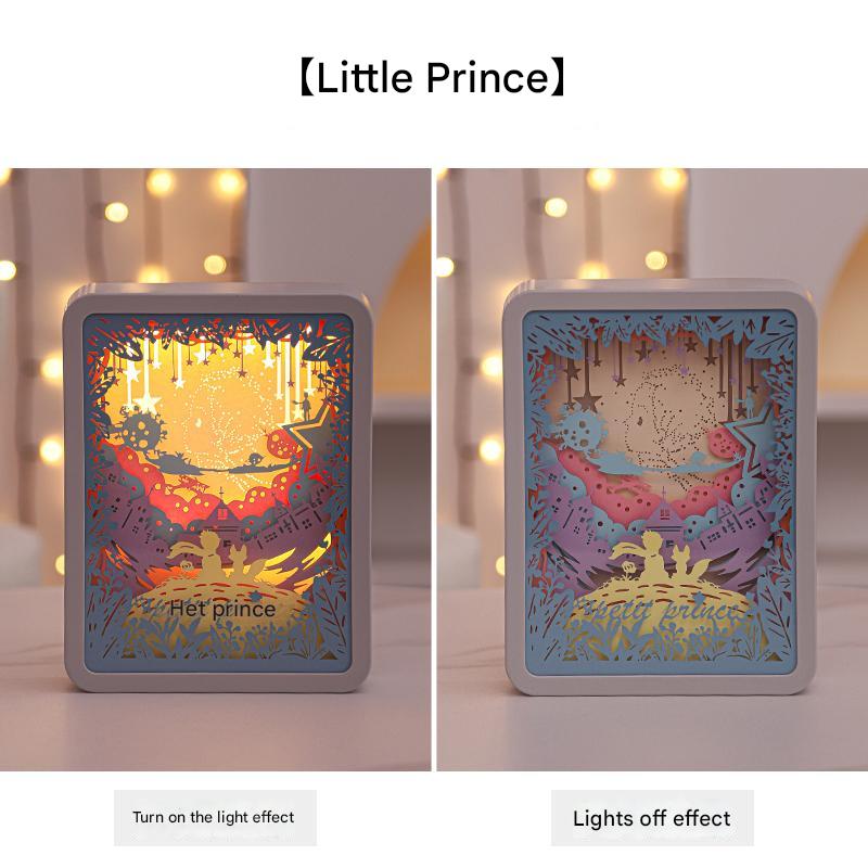 The Little Prince 3D Paper Carving Night Light - USB Or Battery Powered Decorative Bedside Lamp | Atmosphere Lamp for Bedroom | Creative Starry Night and Little Prince Design Gift