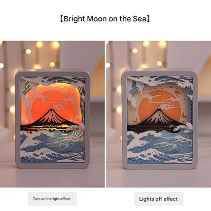 Moon Over The Sea 3D Paper Carving Night Light - USB Or Battery Powered Decorative Bedside Lamp | Atmosphere Lamp for Bedroom | Creative Starry Night and Little Prince Design Gift