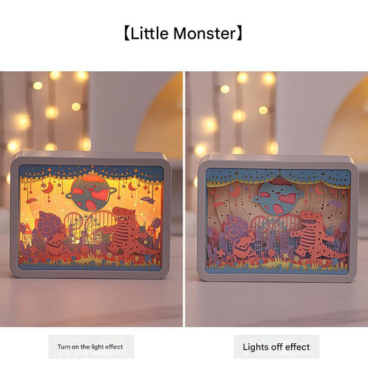 Little Monsters 3D Paper Carving Night Light - USB Or Battery Powered Decorative Bedside Lamp | Atmosphere Lamp for Bedroom | Creative Starry Night and Little Prince Design Gift